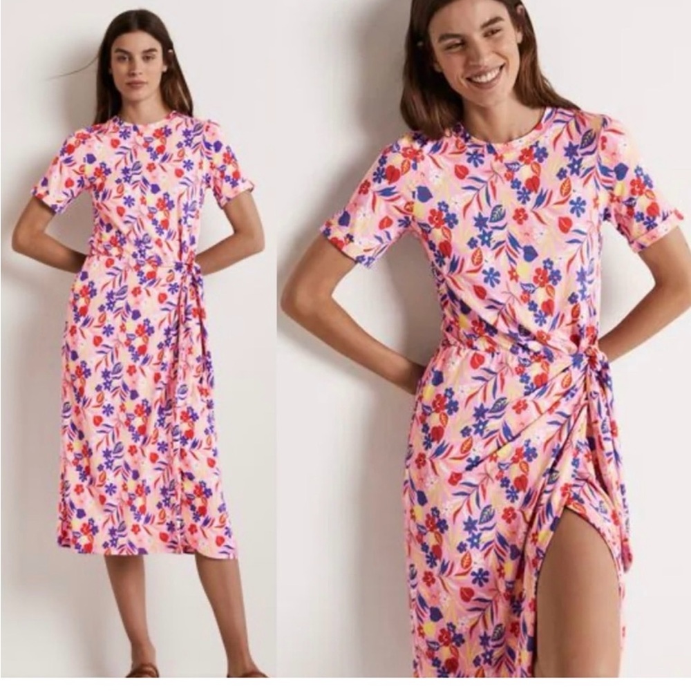 BODEN Floral Pink Patterned Midi Dress